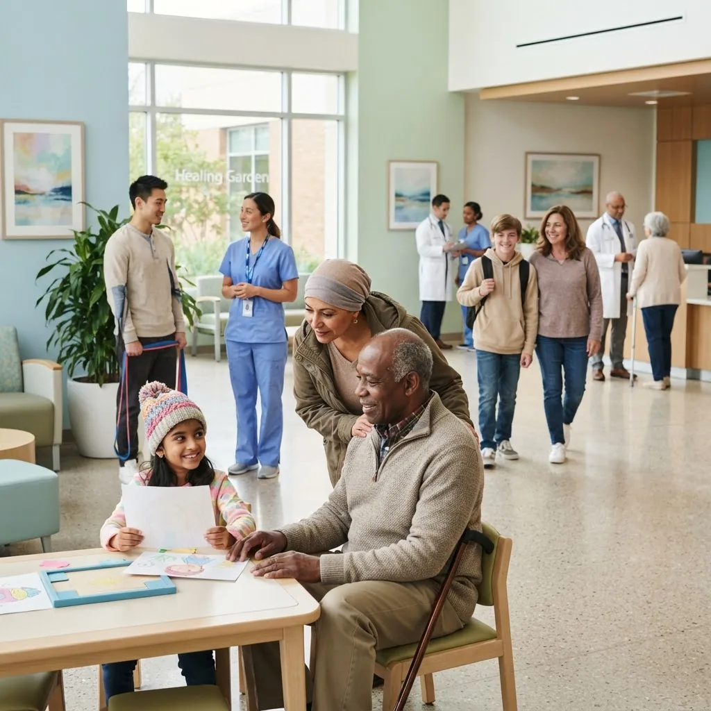 A clean infographic-style photograph showing a diverse group of patients ranging from children to elderly, symbolizing different disease