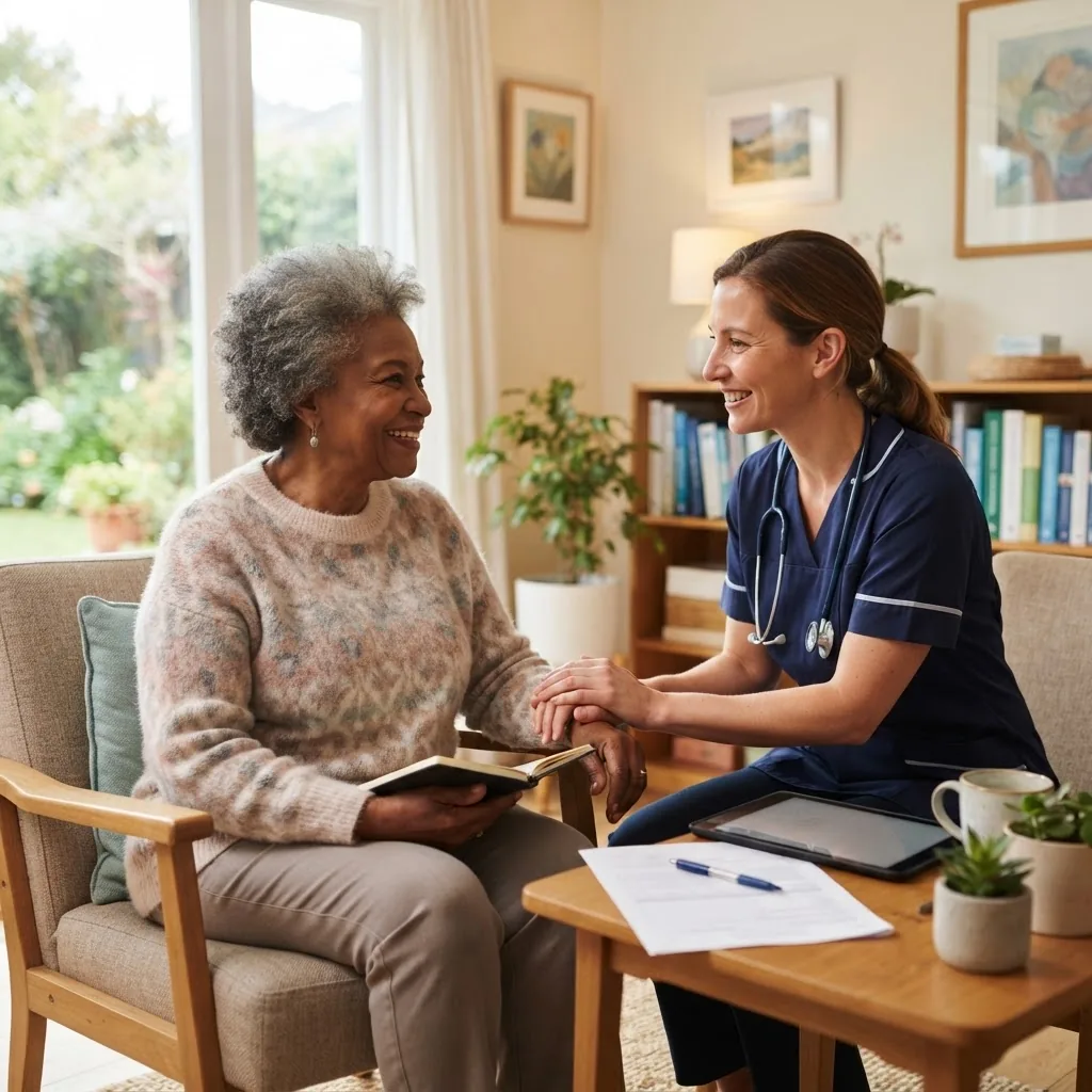 a warm, bright healthcare setting showing a diverse patient and a healthcare professional engaging in a holistic consultation, focusing on